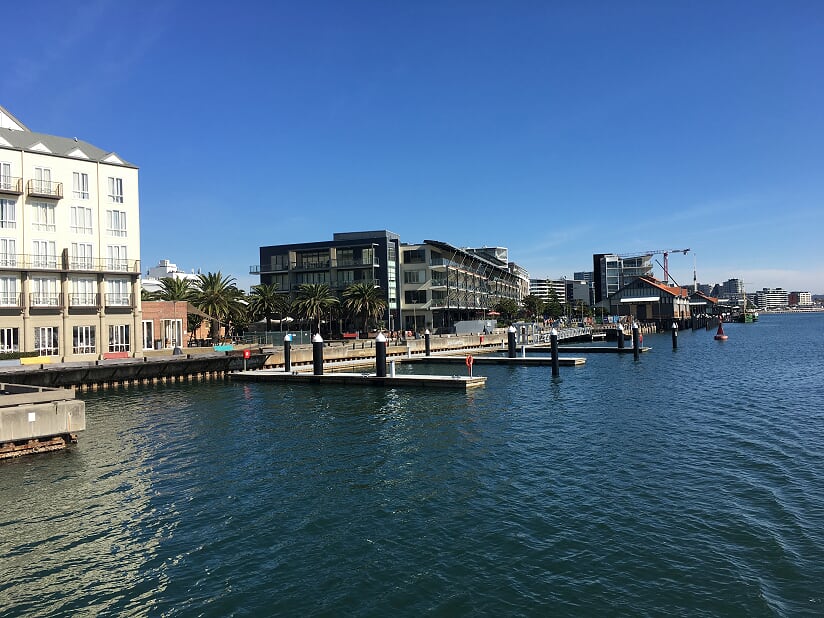 Floating pontoon berths beside the Honeysuckle waterfront buildings